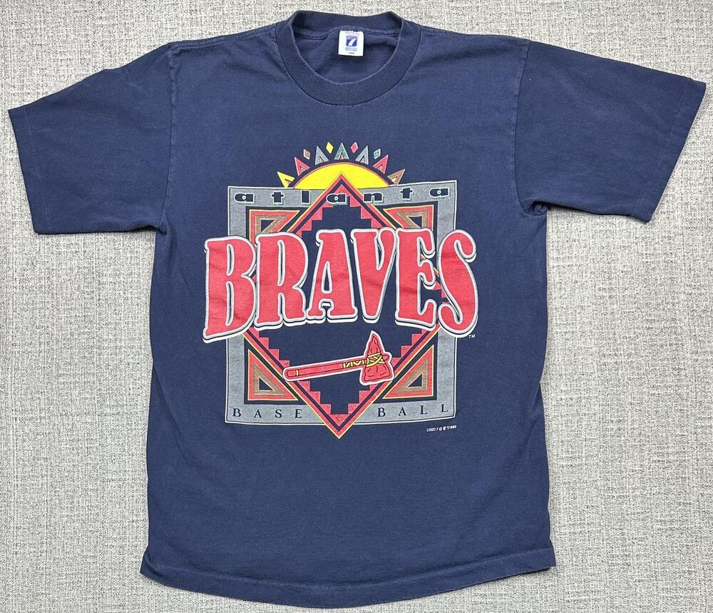 Vintage Atlanta Braves Shirt Sz L Blue Baseball Logo 7 1993 USA Single Stitch